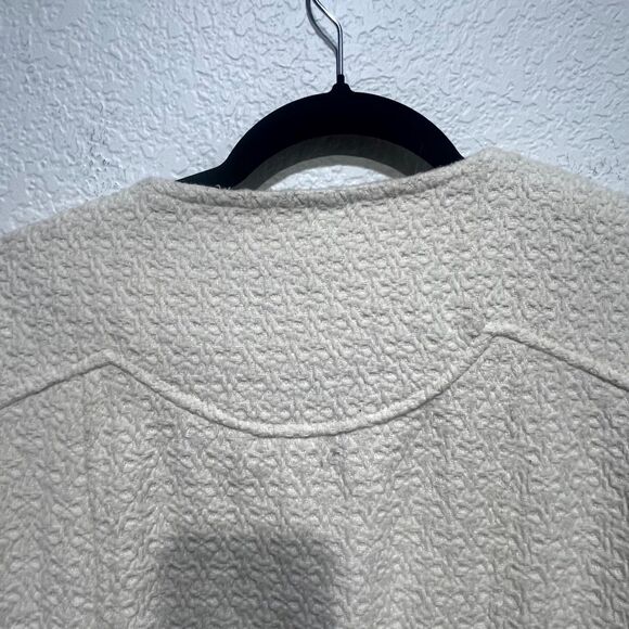 Vintage Pou Dou Dou Trench Coat Womens Large Beige Textured Printed Bow Shoulder - Picture 11 of 12